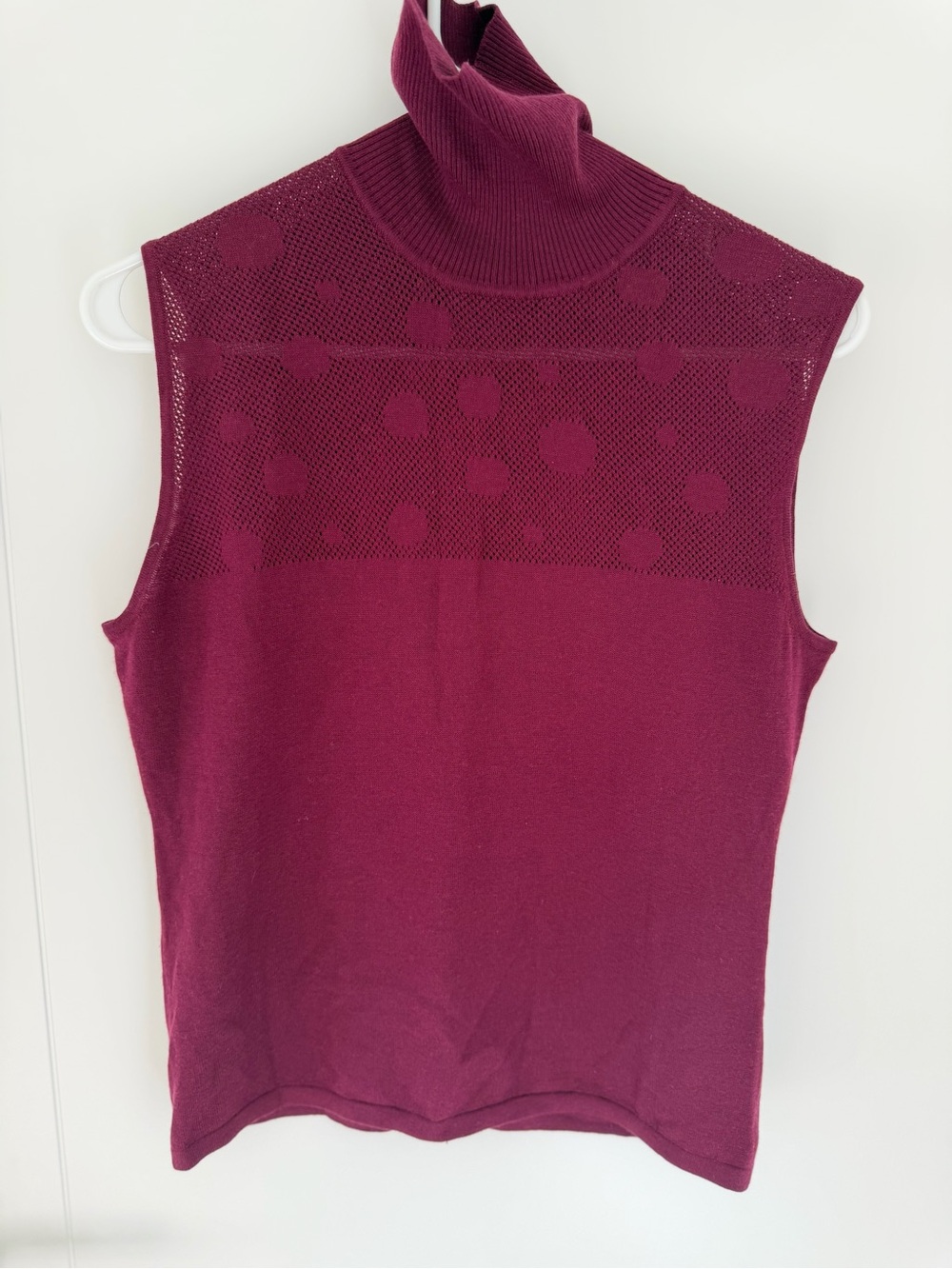 Women's Sleeveless Turtleneck Knit Top - Burgundy, Wool Cashmere Blend, Size XS
